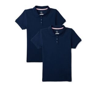 Navy Blue Girls School Uniform Interlock Short Sleeve Polo Shirt 2-Pack, XL